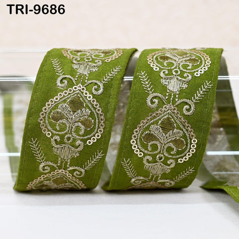 9 Yard Green Embroidery Ribbon 4cm Trim Embroidered Indian Sari Embellishments Crafting Tote Bags Trimming Curtains Headbands Saree Border