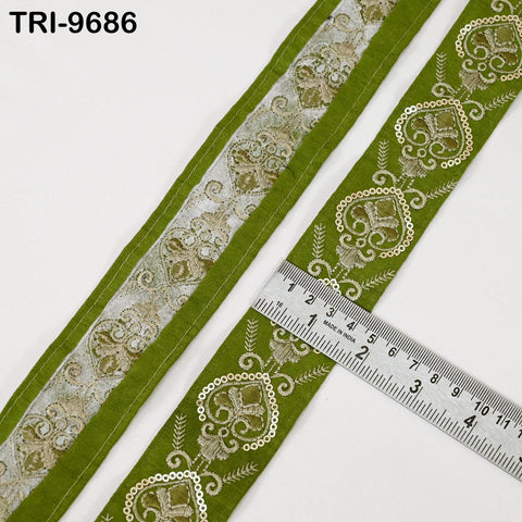 9 Yard Green Embroidery Ribbon 4cm Trim Embroidered Indian Sari Embellishments Crafting Tote Bags Trimming Curtains Headbands Saree Border