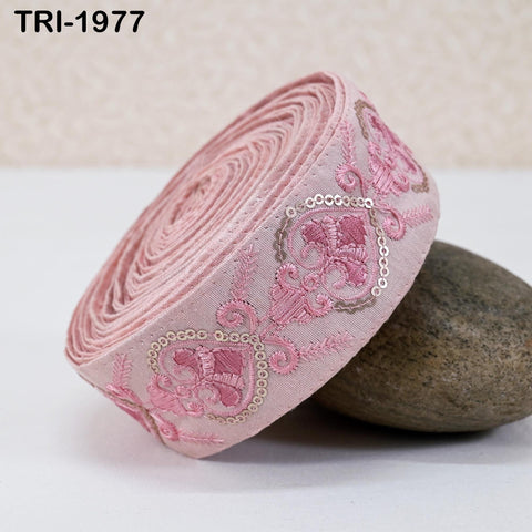9 Yard Embroidery Ribbon 4cm Trim Embroidered Indian Sari Embellishments Crafting Tote Bags Trimming Curtains Headbands Saree Border Pink