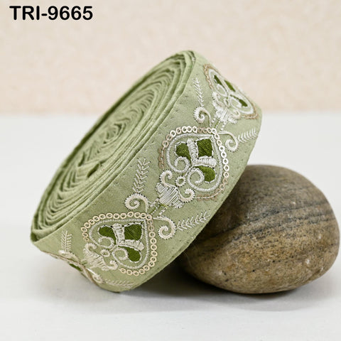 9 Yard Mint Green Embroidery Ribbon 4cm Trim Embroidered Indian Embellishments Crafting Tote Bags Trimming Curtains Headbands Saree Border