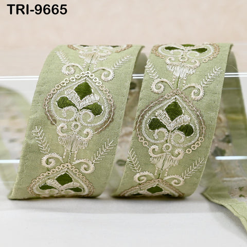9 Yard Mint Green Embroidery Ribbon 4cm Trim Embroidered Indian Embellishments Crafting Tote Bags Trimming Curtains Headbands Saree Border