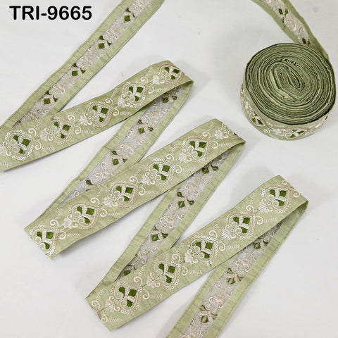 9 Yard Mint Green Embroidery Ribbon 4cm Trim Embroidered Indian Embellishments Crafting Tote Bags Trimming Curtains Headbands Saree Border