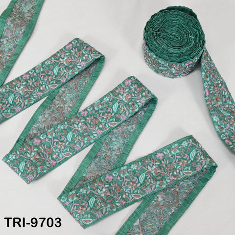 9 Yard Green Embroidery Ribbons 6cm Indian Sari Border Embroidered Crafting Sewing Tablecloth Lampshade making Home Decor Costumes Trimming