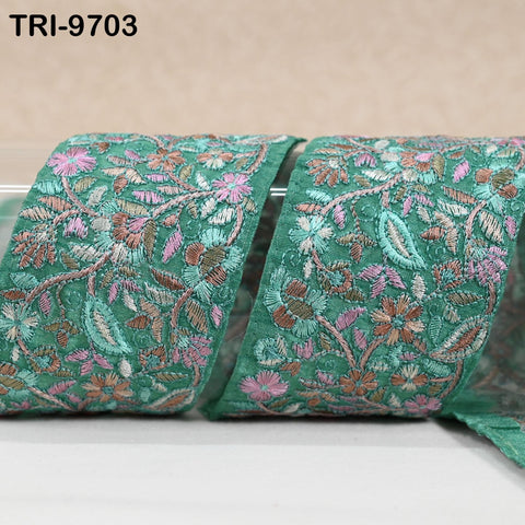 9 Yard Green Embroidery Ribbons 6cm Indian Sari Border Embroidered Crafting Sewing Tablecloth Lampshade making Home Decor Costumes Trimming