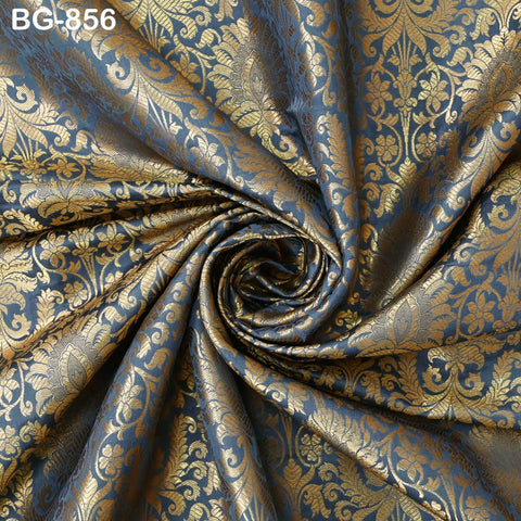 Indian Grey Brocade by the Yard Banarasi Fabric Wedding Dress Bridesmaid Lehenga Blouses Home Furnishing Fabric Banaras Crafting Brocade