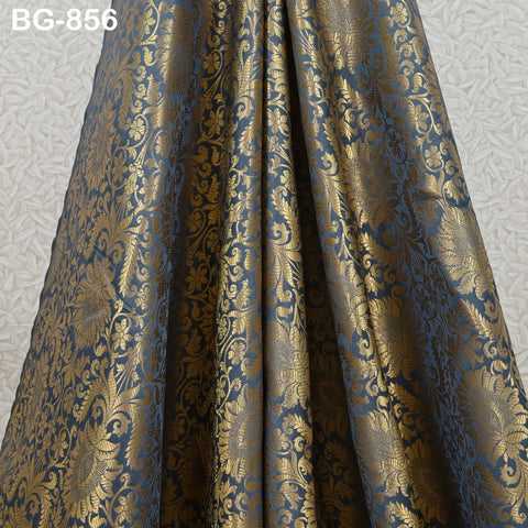Indian Grey Brocade by the Yard Banarasi Fabric Wedding Dress Bridesmaid Lehenga Blouses Home Furnishing Fabric Banaras Crafting Brocade