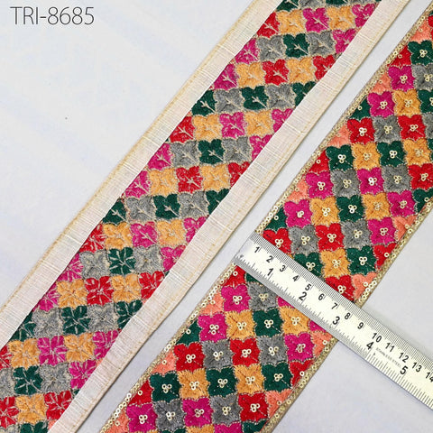 3 Yard Embroidery Trims Borders Indian Sari Fabric Sewing Crafting Ribbon Embellishment Tote Bags Curtain Embroidered Laces Tape Costume 8cm