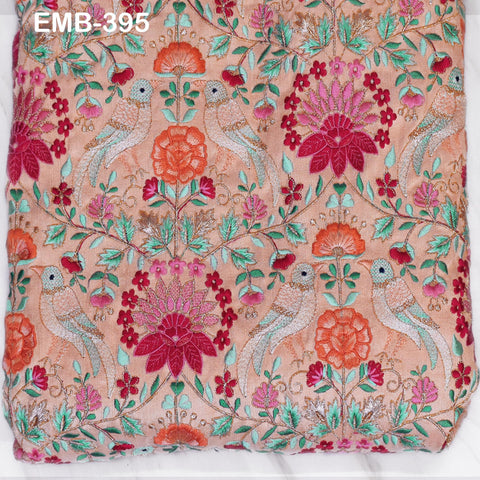 Peach Embroidered Fabric by the yard Sewing DIY Crafting Indian Embroidery Wedding Dress Costumes Dolls Bags Cushion Covers Table Runners