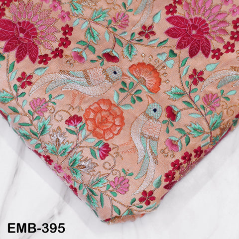Peach Embroidered Fabric by the yard Sewing DIY Crafting Indian Embroidery Wedding Dress Costumes Dolls Bags Cushion Covers Table Runners