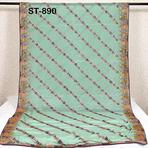 Green Embroidered Women Dupatta Chinon Chiffon fabric 2.5 Yard Long Bridal Veil Boho Lehenga Stole for Festival Gift Her
