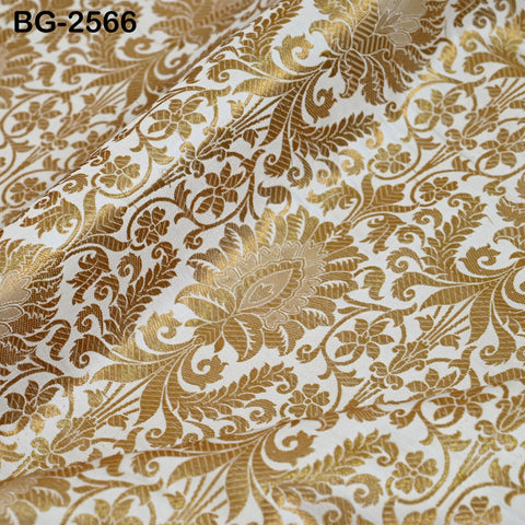 Indian White Brocade by the yard Banarasi Wedding Dress Material Lehenga Skirts Vest or Corset Fabric Theatrical Costumes Upholstery Curtain