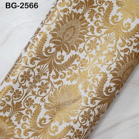 Indian White Brocade by the yard Banarasi Wedding Dress Material Lehenga Skirts Vest or Corset Fabric Theatrical Costumes Upholstery Curtain