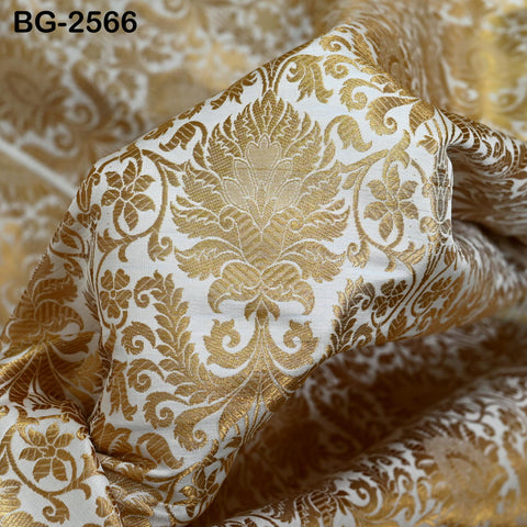 Indian White Brocade by the yard Banarasi Wedding Dress Material Lehenga Skirts Vest or Corset Fabric Theatrical Costumes Upholstery Curtain