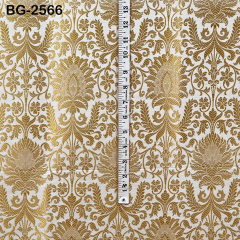 Indian White Brocade by the yard Banarasi Wedding Dress Material Lehenga Skirts Vest or Corset Fabric Theatrical Costumes Upholstery Curtain