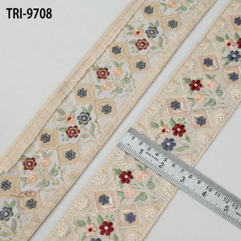 3 Yard Indian Trims Embroidered Decorative Fabric 8cm Laces Sari Border Ribbon Home Decor Sewing Accessory DIY Crafting Victorian Handbags