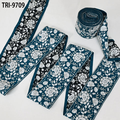 9 Yard Blue Embroidery Trim Indian Embroidered Ribbon Laces Fabric Sari Border Crafting Saree Sewing Embellishment Costumes Trimmings 10 cm