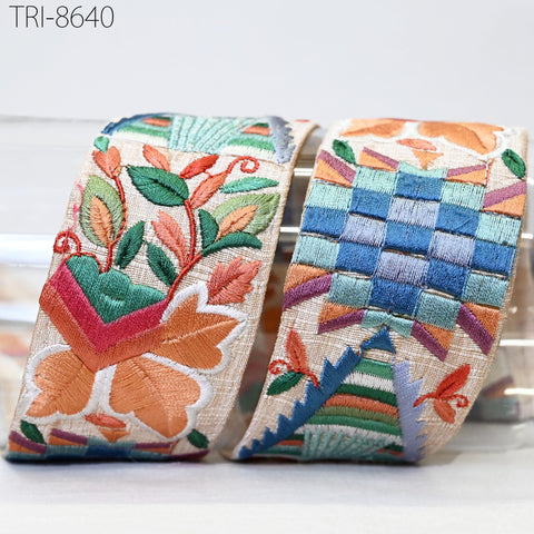 9 Yard Indian Ribbon Embellishment Embroidery Fabric 5cm Trim Embroidered Dog Collars Crafting Costumes Wedding Dress Beach Bag, Shoe making