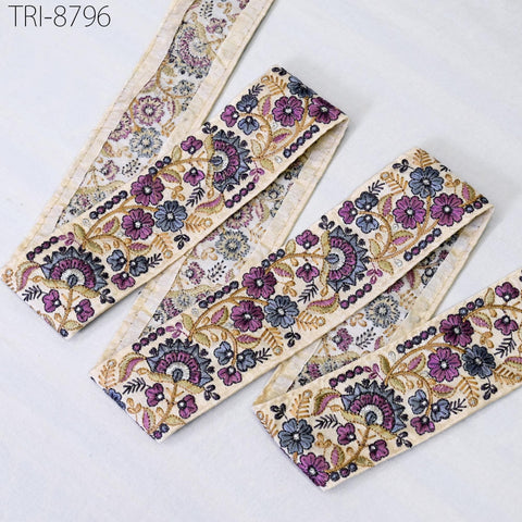 9 Yard Ivory 48mm Indian Embroidery Border Floral Embroidered Fabric Trims Saree Ribbons Crafting Sewing Wedding Embellishment Gift Wrapping