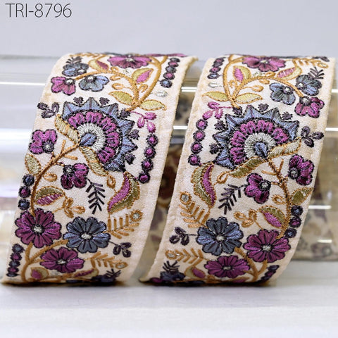 9 Yard Ivory 48mm Indian Embroidery Border Floral Embroidered Fabric Trims Saree Ribbons Crafting Sewing Wedding Embellishment Gift Wrapping
