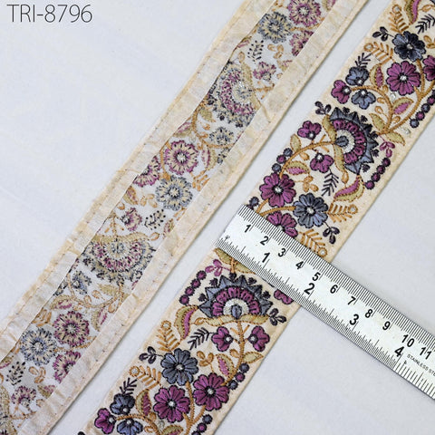 9 Yard Ivory 48mm Indian Embroidery Border Floral Embroidered Fabric Trims Saree Ribbons Crafting Sewing Wedding Embellishment Gift Wrapping