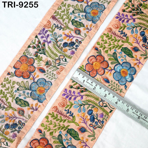 9 Yard Floral Embroidery Fabric Trim 10cm Saree Border DIY Crafting Sari Ribbon Sewing Bags Home Décor Embellishment Bridal Dress Trimmings