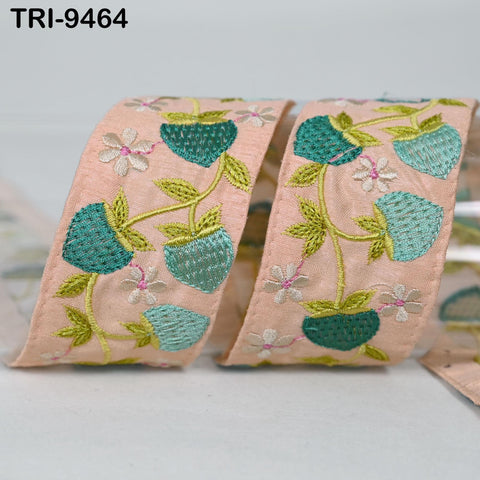 1 Meter Strawberry Embroidery Ribbon Trim Embellishments Sari Sewing Crafting Border Indian Embroidered Trimmings Laces Junk Journals 4cm