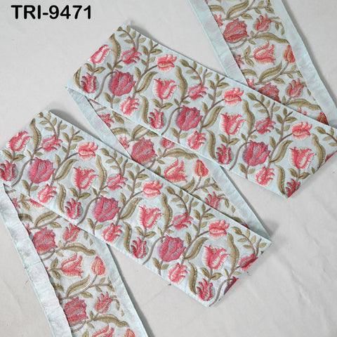 9 Yard Embroidery Ribbons 10cm Fabric Trim Indian Embroidered Sari Border Crafting Sewing Regency Reticules Victorian Handbags Junk Journals