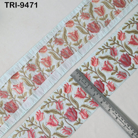 9 Yard Embroidery Ribbons 10cm Fabric Trim Indian Embroidered Sari Border Crafting Sewing Regency Reticules Victorian Handbags Junk Journals