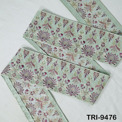9 Yard Mint Green Embroidered Ribbons Trim Indian Embroidery Laces | Sari Border Saree | DIY Crafting Beach Bag Decorative Trimmings 10cm