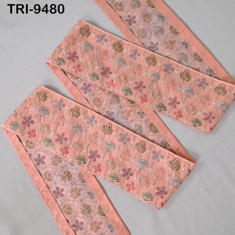 9 Yard Peach Embroidery Ribbon Trim 9 cm Saree Border DIY Crafting Sewing Throw Pillow Home Decor Embellishments Costumes Junk Journals