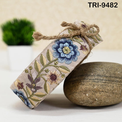 9 Yard Blue Indian 4cm Trim Sari Embroidery Saree Ribbon Embroidered Border Cushions cover Home Décor Sewing Clothing Trimmings