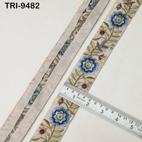 9 Yard Blue Indian 4cm Trim Sari Embroidery Saree Ribbon Embroidered Border Cushions cover Home Décor Sewing Clothing Trimmings