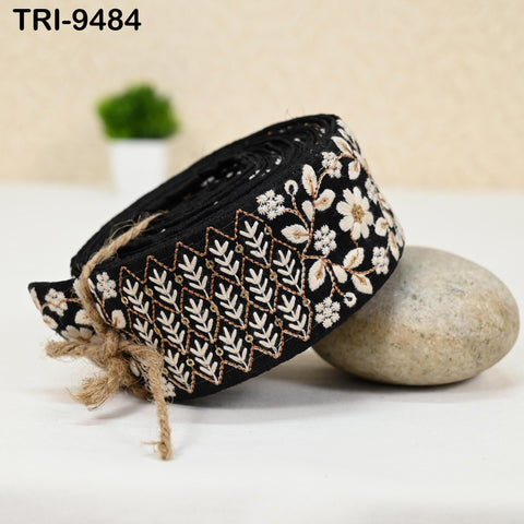 9 Yard Black Embroidery Ribbon Embellishment Embroidered Saree Border Theatrical Costume Crafting Sewing Beach Bags Tote Wall Hangings 5cm