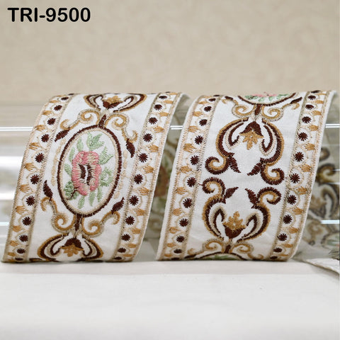 9 Yard White Embroidery Ribbons 6cm Indian Sari Border Embroidered Crafting Sewing Tablecloth Lampshade making Home Decor Costumes Trimming