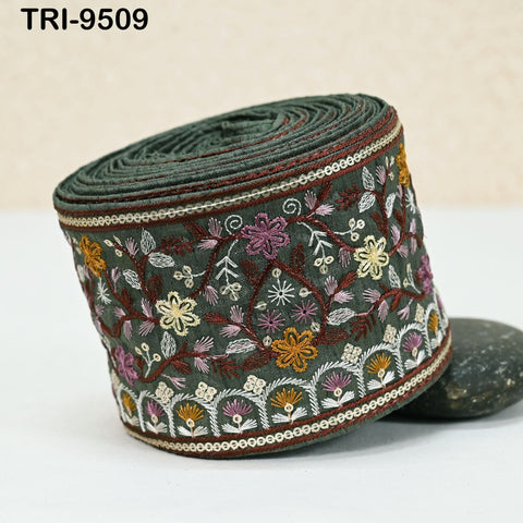 9 Yard Embroidery Ribbon Trim Saree Border DIY Crafting Sewing Throw Pillow Home Decor Embellishments Historic Costumes Junk Journals 9cm