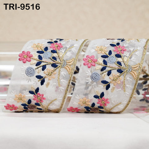 3 Yard White Indian Embroidery 65mm Trim Embroidered Saree Ribbon Embellishment Cushions Sewing Crafting Trimming Curtains Headbands Border