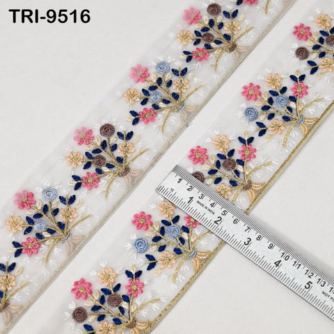 3 Yard White Indian Embroidery 65mm Trim Embroidered Saree Ribbon Embellishment Cushions Sewing Crafting Trimming Curtains Headbands Border