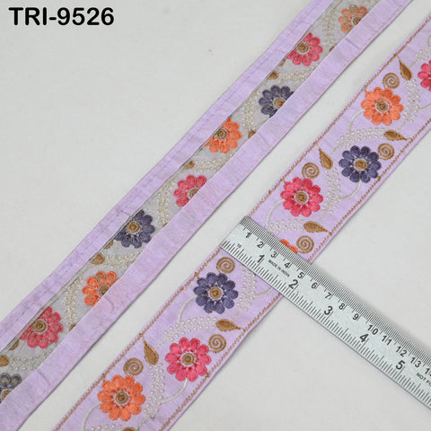 9 Yard Lavender Embroidery Ribbon 5cm Trim Sari Border Crafting Embroidered Lampshades Regency Reticules, Victorian Handbags Junk Journals