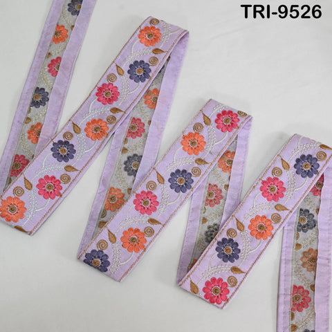 9 Yard Lavender Embroidery Ribbon 5cm Trim Sari Border Crafting Embroidered Lampshades Regency Reticules, Victorian Handbags Junk Journals
