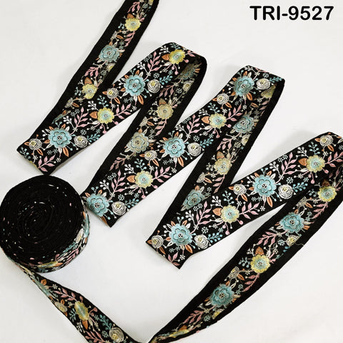 9 Yard Embroidery Trim Ribbon 5cm Sari Border Saree Embellishments Sewing DIY Crafting Costumes Headband Dog Collar Tote Bags Junk Journals