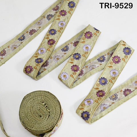 9 Yard Beige Embroidery Ribbon 5cm Trim Sari Border Crafting Embroidered Lampshades Regency Reticules Victorian Handbags Junk Journals