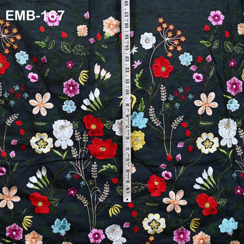 Embroidered Linen Fabric by the Yard, Floral Design, Summer Sewing (1 Yard)