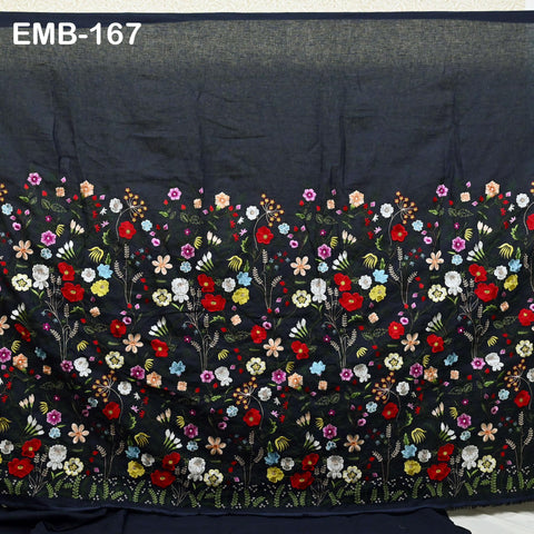 Embroidered Linen Fabric by the Yard, Floral Design, Summer Sewing (1 Yard)