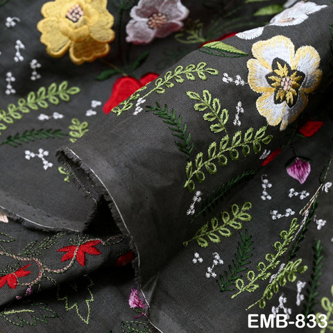Embroidered Linen Fabric by Yard, Floral Embroidery, Soft Natural Linen, Apparel Craft Sewing