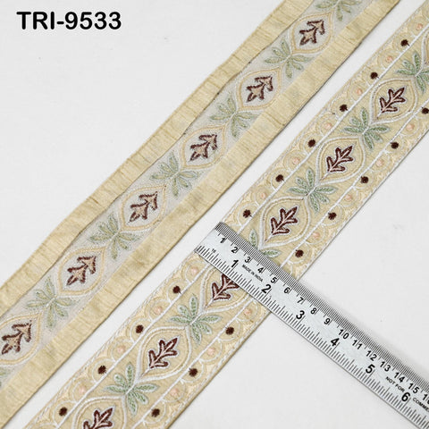 9 Yard Ivory Embroidery Ribbons 6cm Indian Sari Border Embroidered Crafting Sewing Tablecloth Lampshade making Home Decor Costumes Trimmings