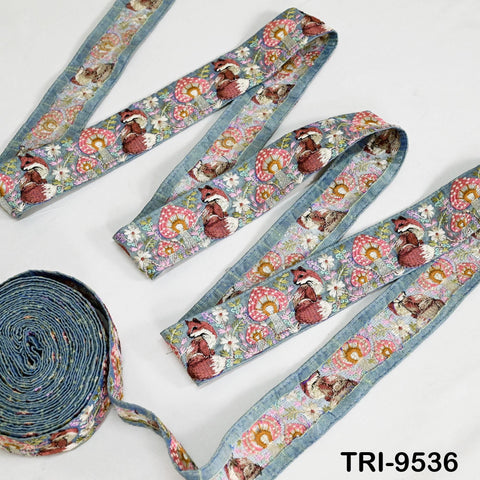 9 Yard Grey Embroidery Ribbon 5cm Trim Fox Indian Sari Border DIY Crafting Sewing Bag Straps Regency Reticules Home Decor Junk Journals