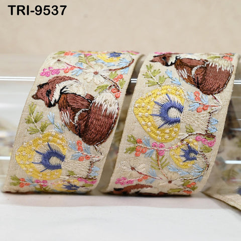 9 Yard Beige Embroidery Ribbon Trim Fox Indian Sari Border DIY Crafting Sewing Bag Straps Regency Reticules Home Decor Junk Journals 5cm