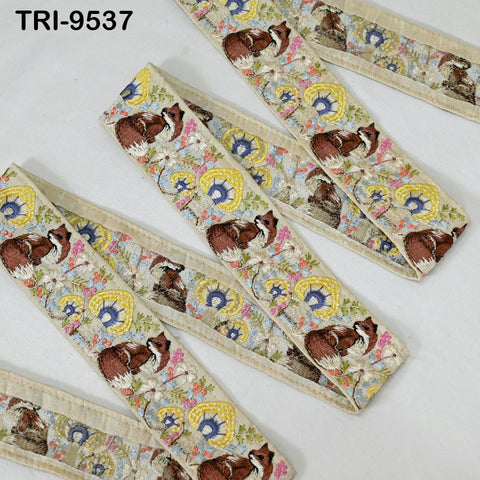 9 Yard Beige Embroidery Ribbon Trim Fox Indian Sari Border DIY Crafting Sewing Bag Straps Regency Reticules Home Decor Junk Journals 5cm