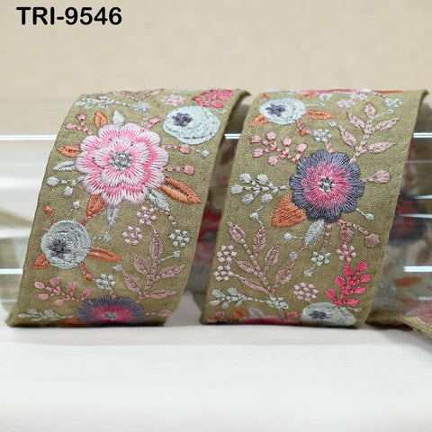 9 Yard Khaki Indian Embroidery Ribbons Trim DIY Crafting Sewing Saree Border Embroidered Tote Bag Theatrical Costumes Holiday Ornaments 5cm