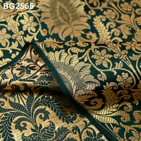 Brocade Fabric Bottle Green Gold Banaras Wedding Dress Textile Blended Silk by the Yard Theatrical Costumes Home Decor Renaissance Dresses